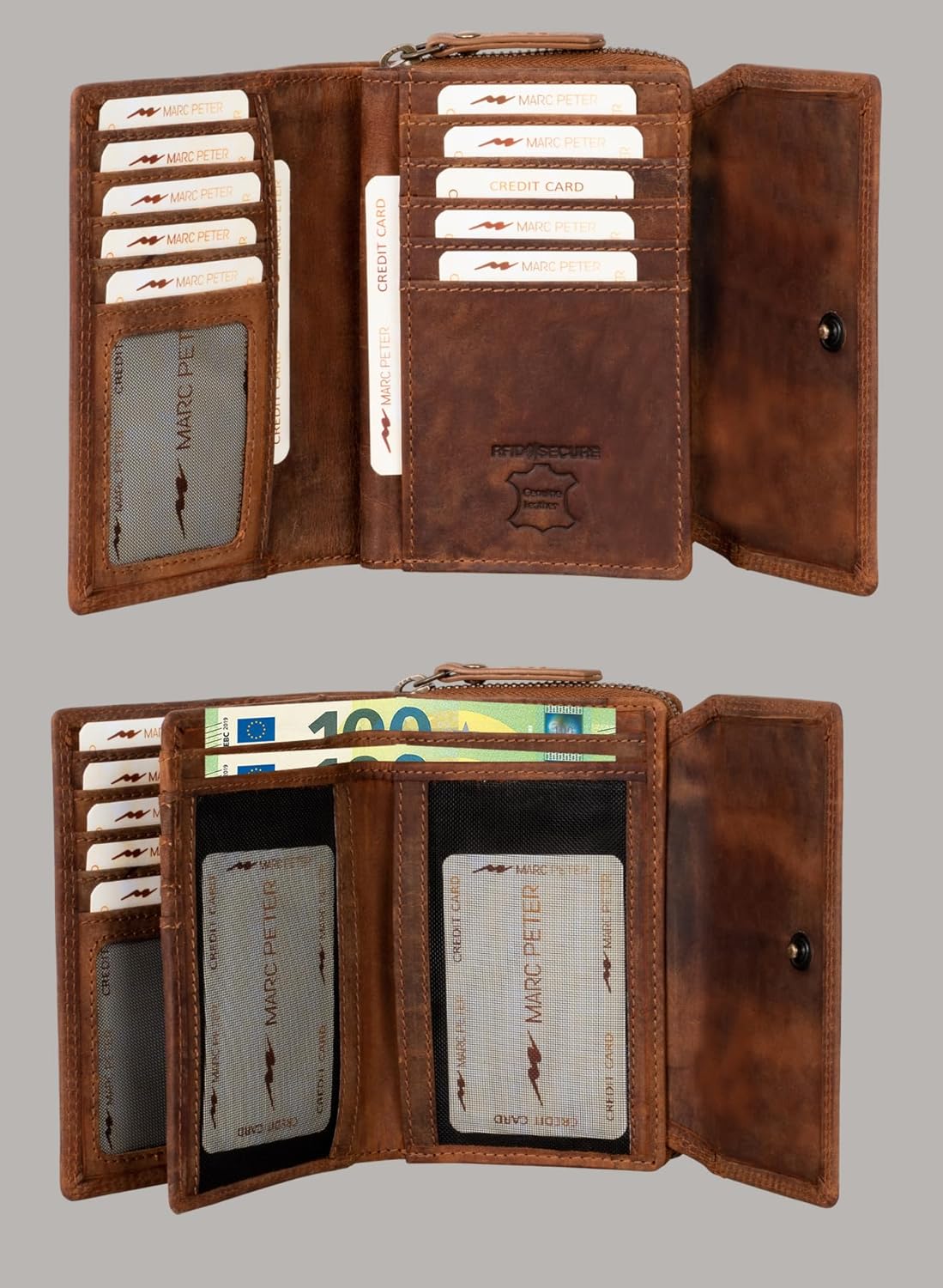 Thumbnail 2 de Marc Peter® Rosie Damen Geldbeutel Leder RFID – Großes Vintage-Ledergeldbörse mit Reißverschluss
