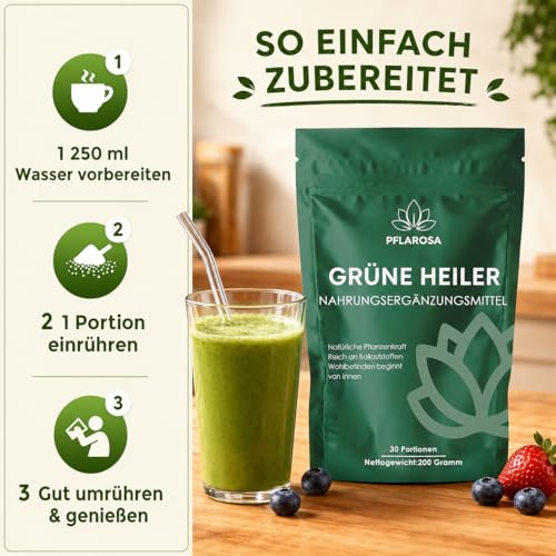 Thumbnail 6 de Grüne Entgiftungspulver 200g von Pflarosa – Greens Pulver mit Matcha, Gerstengras, Spirulina & Heidelbeeren