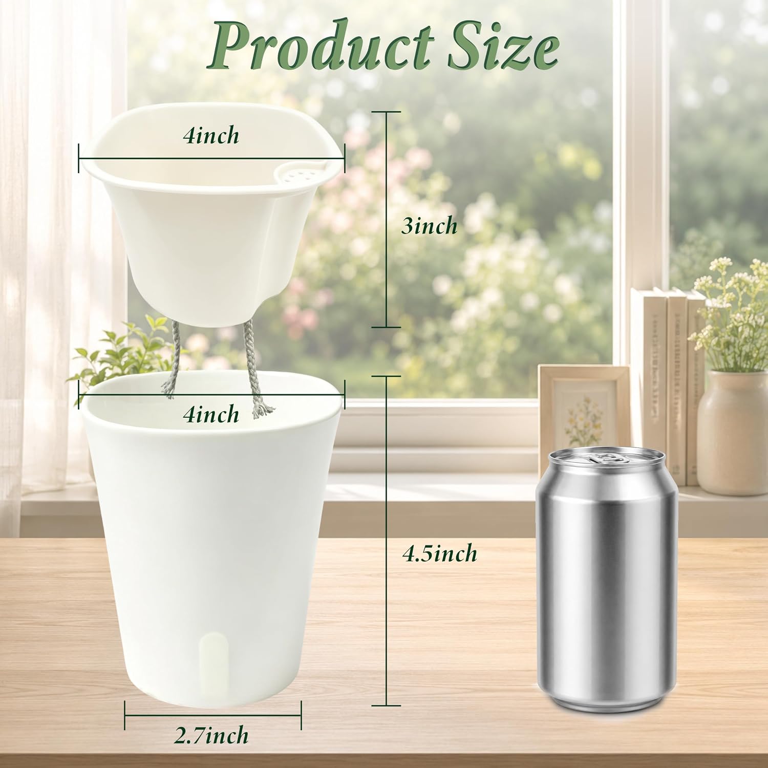Detalle de SYITCUN Self Watering Pots, 8-Pack 4-Inch Indoor Planters with Water-Level Window