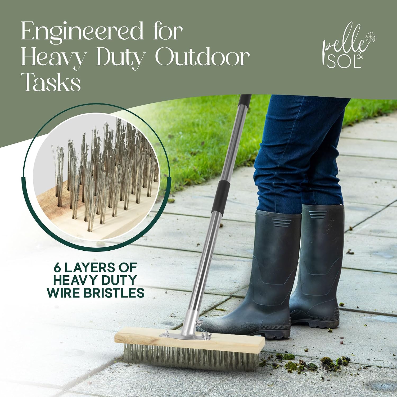Thumbnail 1 de Pelle & Sol Heavy Duty Floor Scrubbing Brush – Telescopic Yard Brush for Outdoor Cleaning