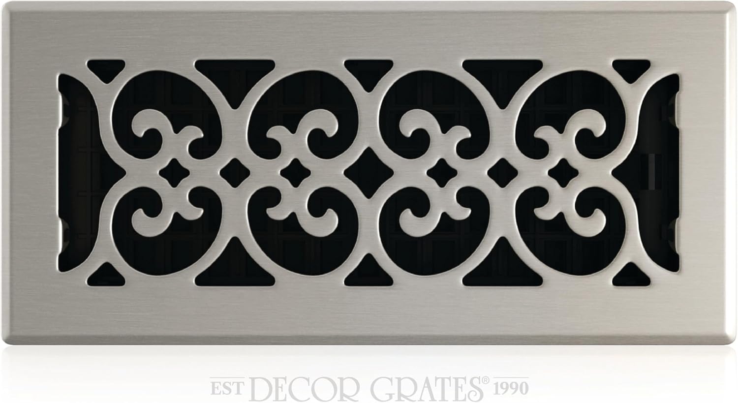 Detalle de Decor Grates SPH410-NKL Scroll Floor Register, 4x10, Brushed Nickel Finish