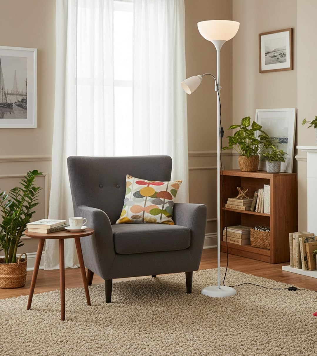 Detalle 2 de BEL AIR HOME Varese Lámpara de Pie Moderna 💡 178cm Blanco