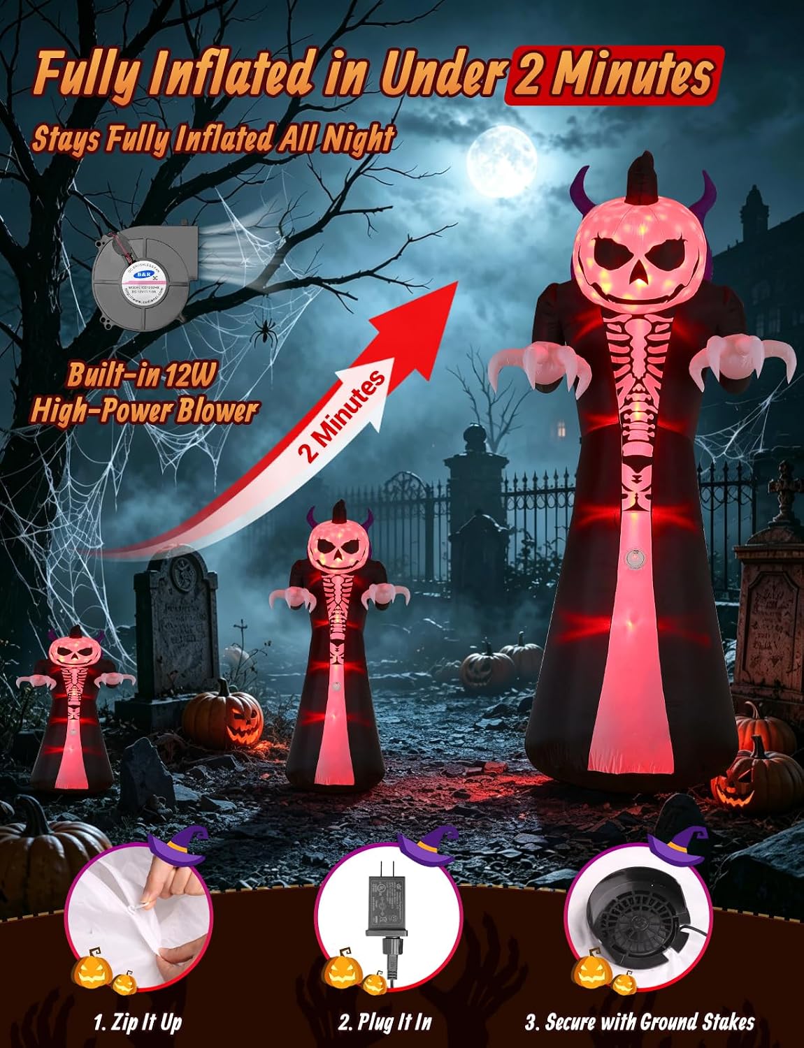 Detalle 2 de Elegear LE-CO-0020-US 10FT Grim Reaper Halloween Inflatable with Motion-Activated Scream
