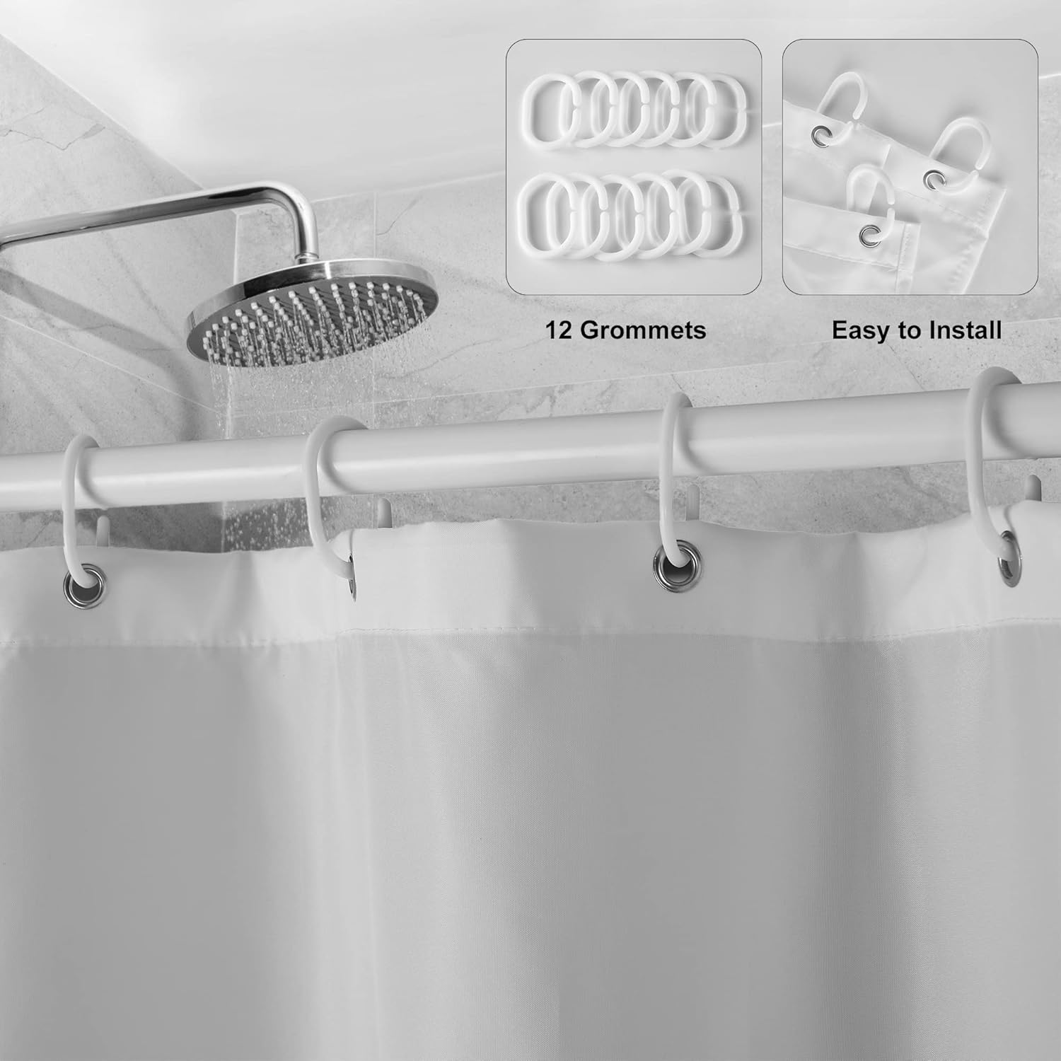 Thumbnail 3 de DUFU Rideau de douche semi-transparent à séchage rapide 180 x 200 cm, polyester imperméable avec 12 crochets