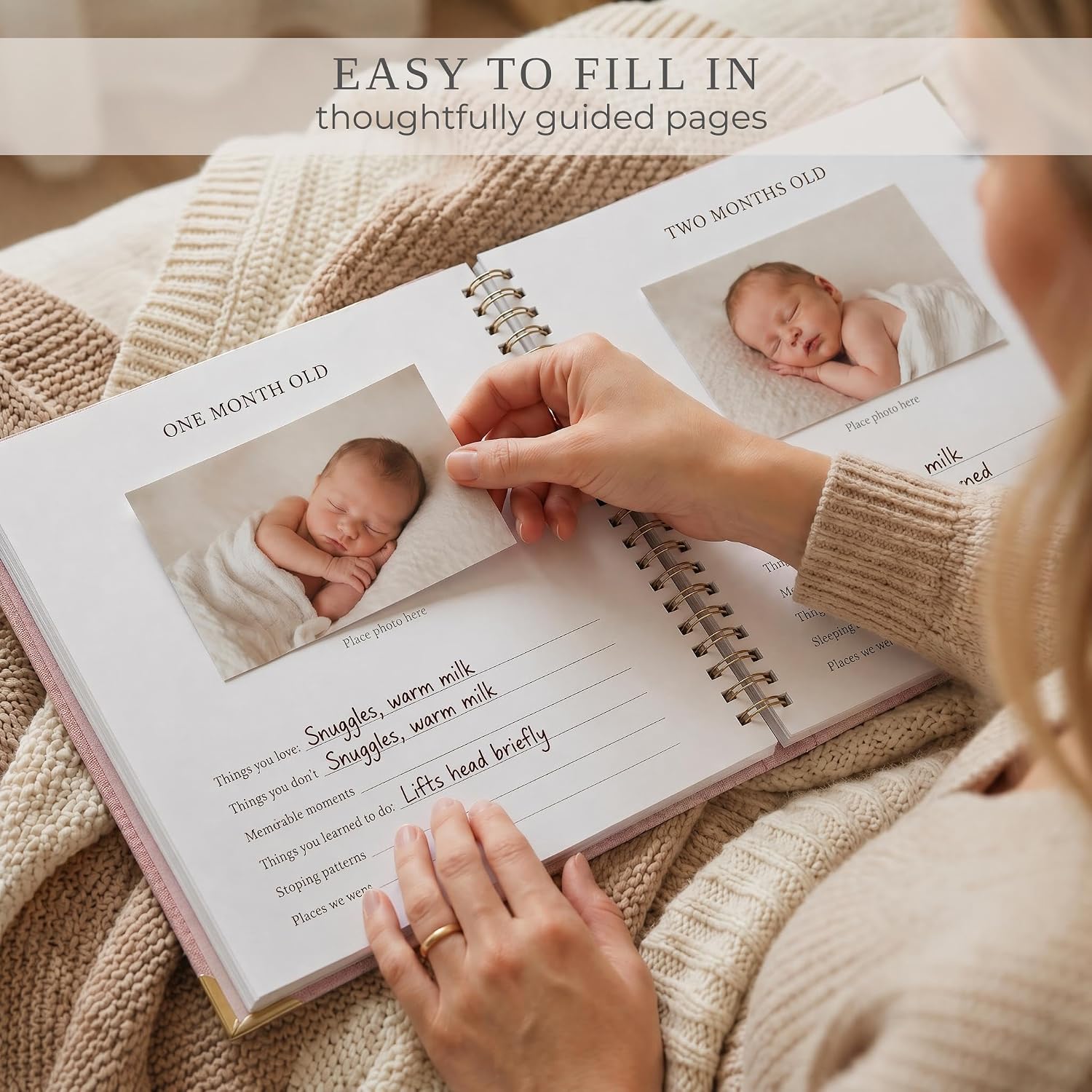 Detalle de ZICOTO zic-babyb5-pi_23-167b Baby Memory Book, Blush Pink Linen, 94 Pages