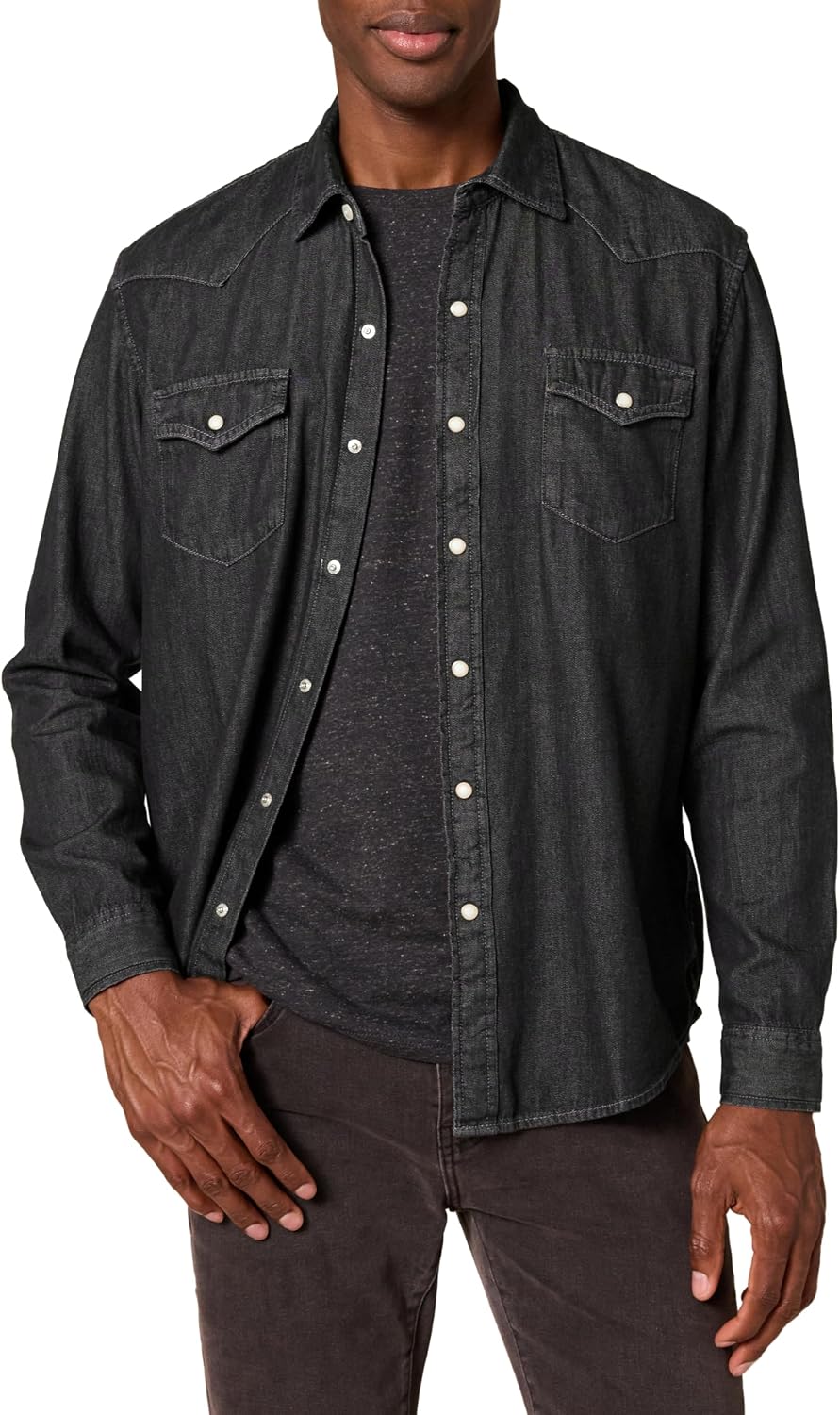 Detalle de Amazon Essentials Herren Jeanshemd mit Stehkragen (normale Passform) – langarm