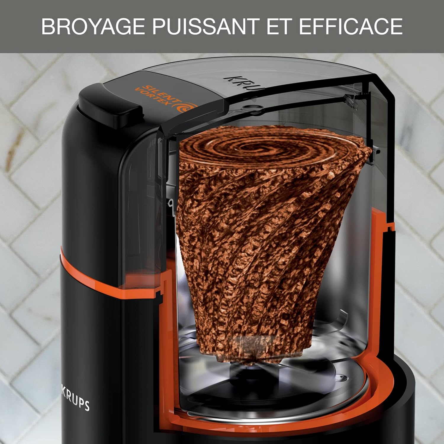 Detalle de KRUPS Silent Vortex GX3328 koffiemolen, 175 W en uitneembare RVS-kom