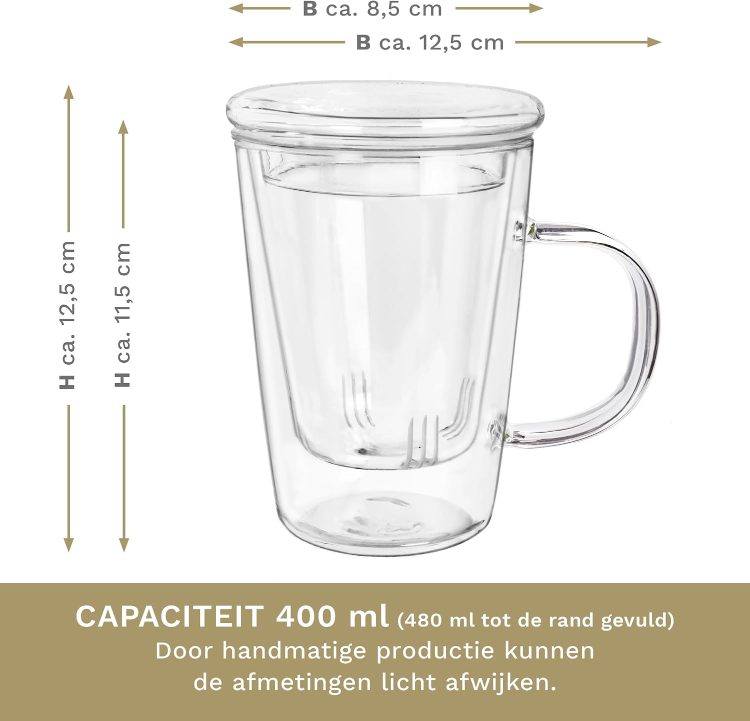 Detalle 2 de Creano 681 all-in-one-theeglas 400 ml van borosilicaatglas met glazen filter