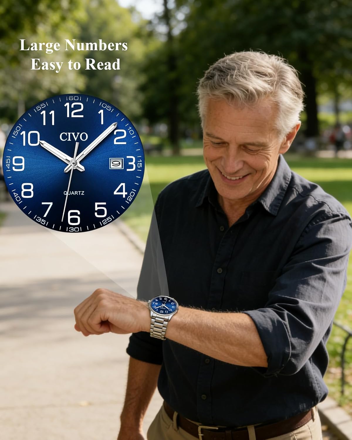 Thumbnail 2 de CIVO Silber Herrenuhr Leicht Lesbar