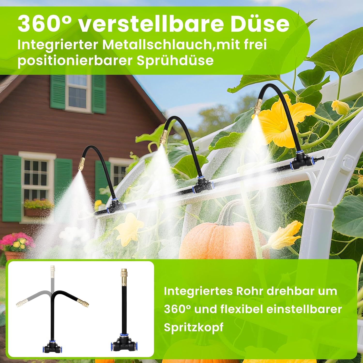 Detalle de YONHESHI Bewässerungssystem 360° Rundum-Bewässerung – 10 m Schlauch, Messingdüse, wassersparend