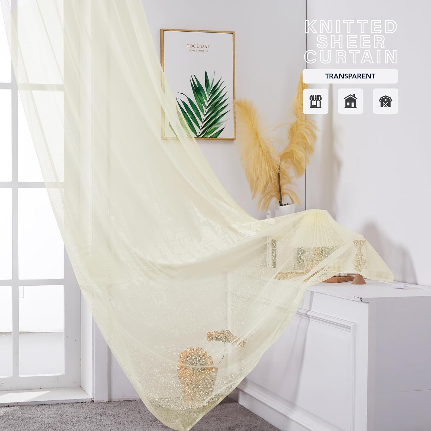 Thumbnail 1 de Rideaux voilage Deconovo (lot de 2) pour fenêtre 140 x 240 cm, beige