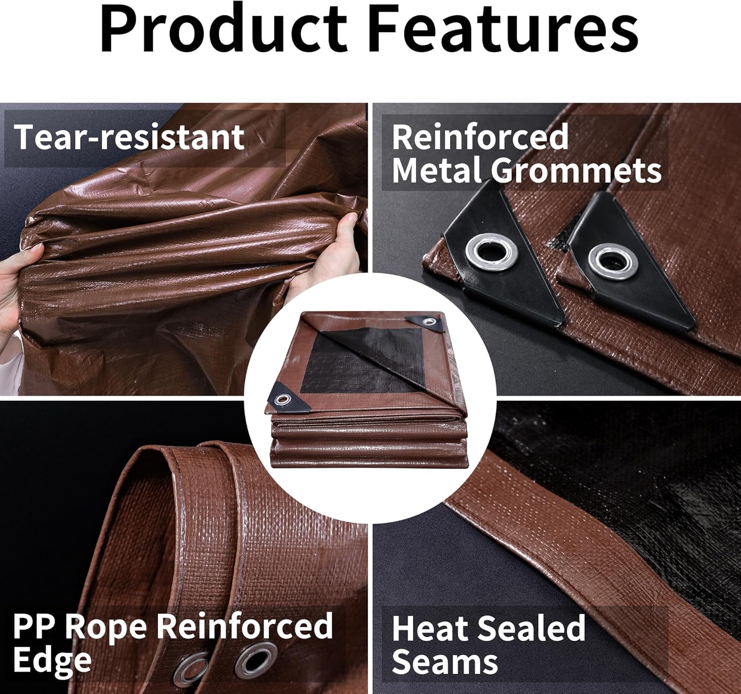 Thumbnail 4 de TARPAL 8x18 Feet Heavy Duty Tarp – 10 Mil Waterproof Multiuse Cover (Brown/Black)