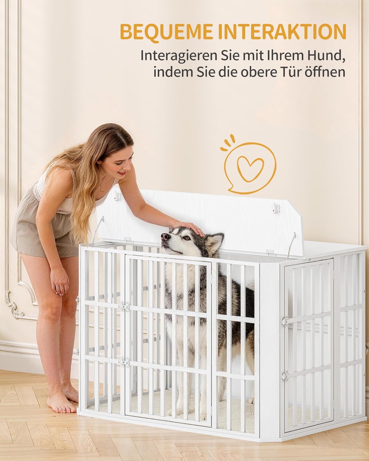 Thumbnail 2 de Hzuaneri Hundekäfig-Möbel DFC86813W: robuste Holz-Hundebox mit Futtertür oben und Mehrtür-Design