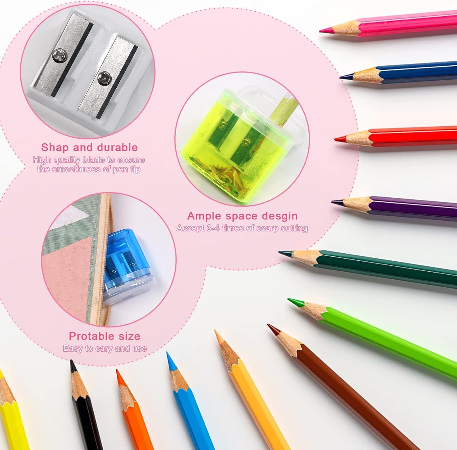 Thumbnail 3 de Manual Pencil Sharpeners Dual Hole - Coideal 8 Pack Small Canister Sharpener Coloured Handheld Double-Hole with Cover for Kids School Students