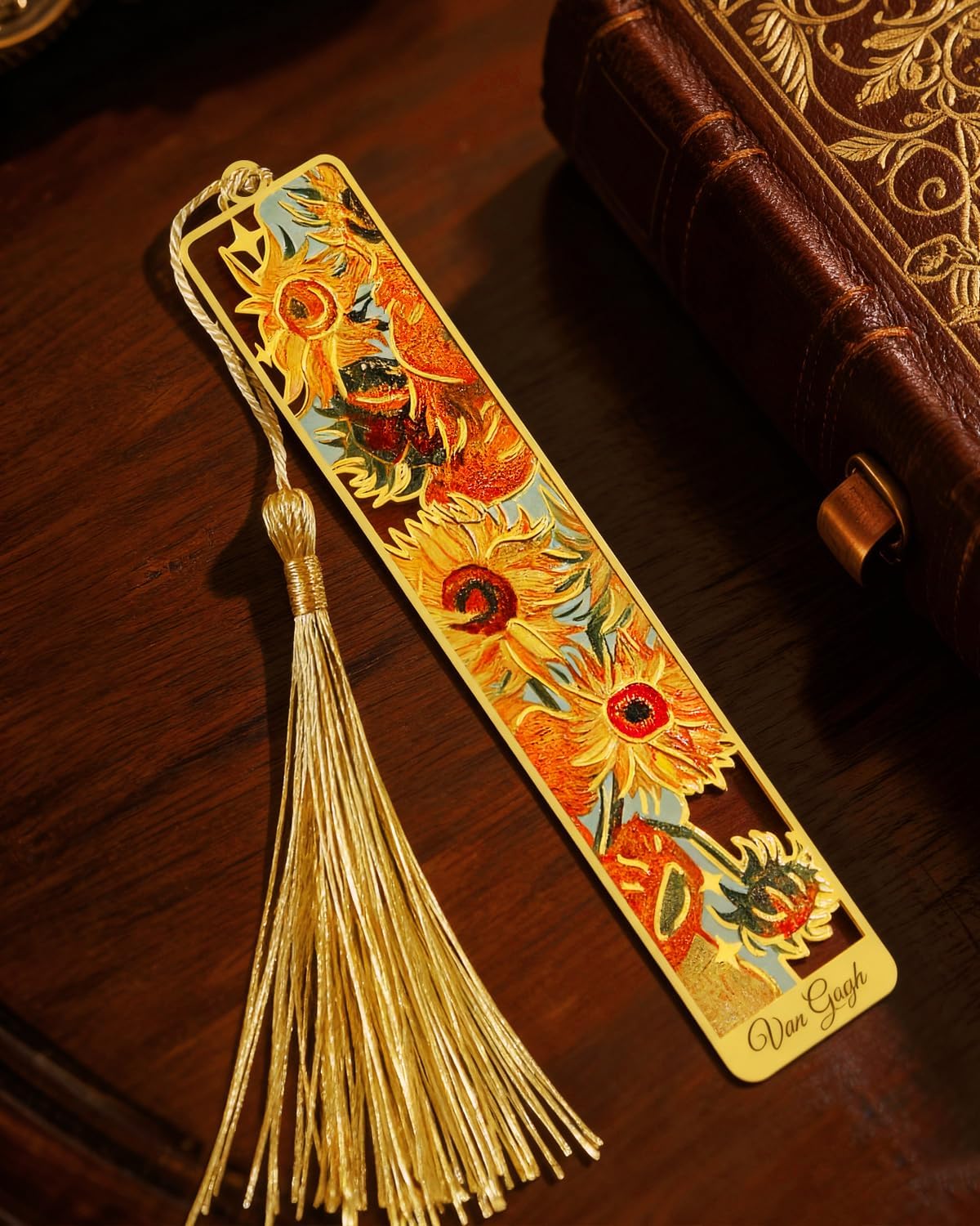 Thumbnail 3 de HOMTEK 4-Piece Metal Bookmarks with Tassel — Golden Oil Painting Theme