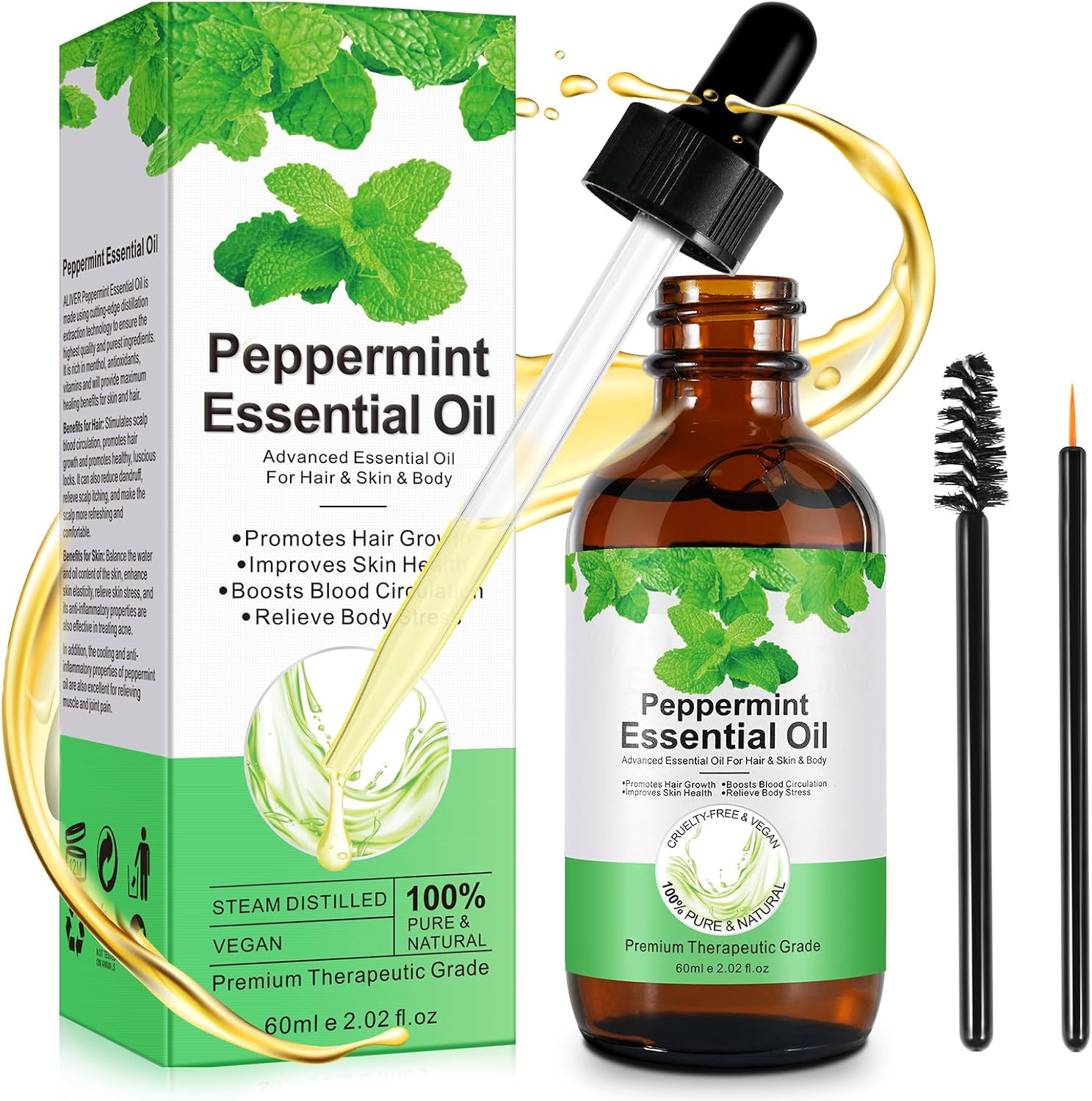 Detalle de FSLHCY pepermuntolie 60 ml, etherische olie met glazen druppelaar