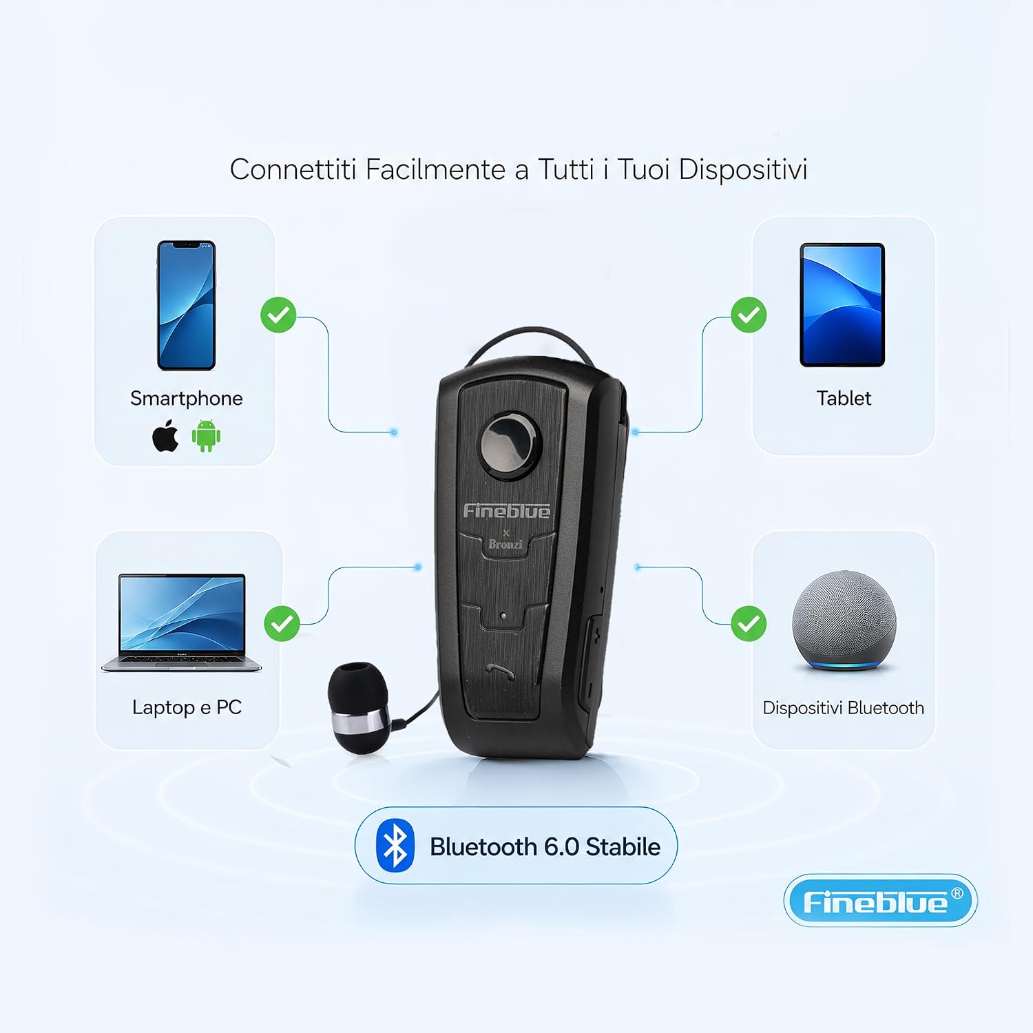 Thumbnail 5 de Fineblue F910 auricolari Bluetooth in ear con clip