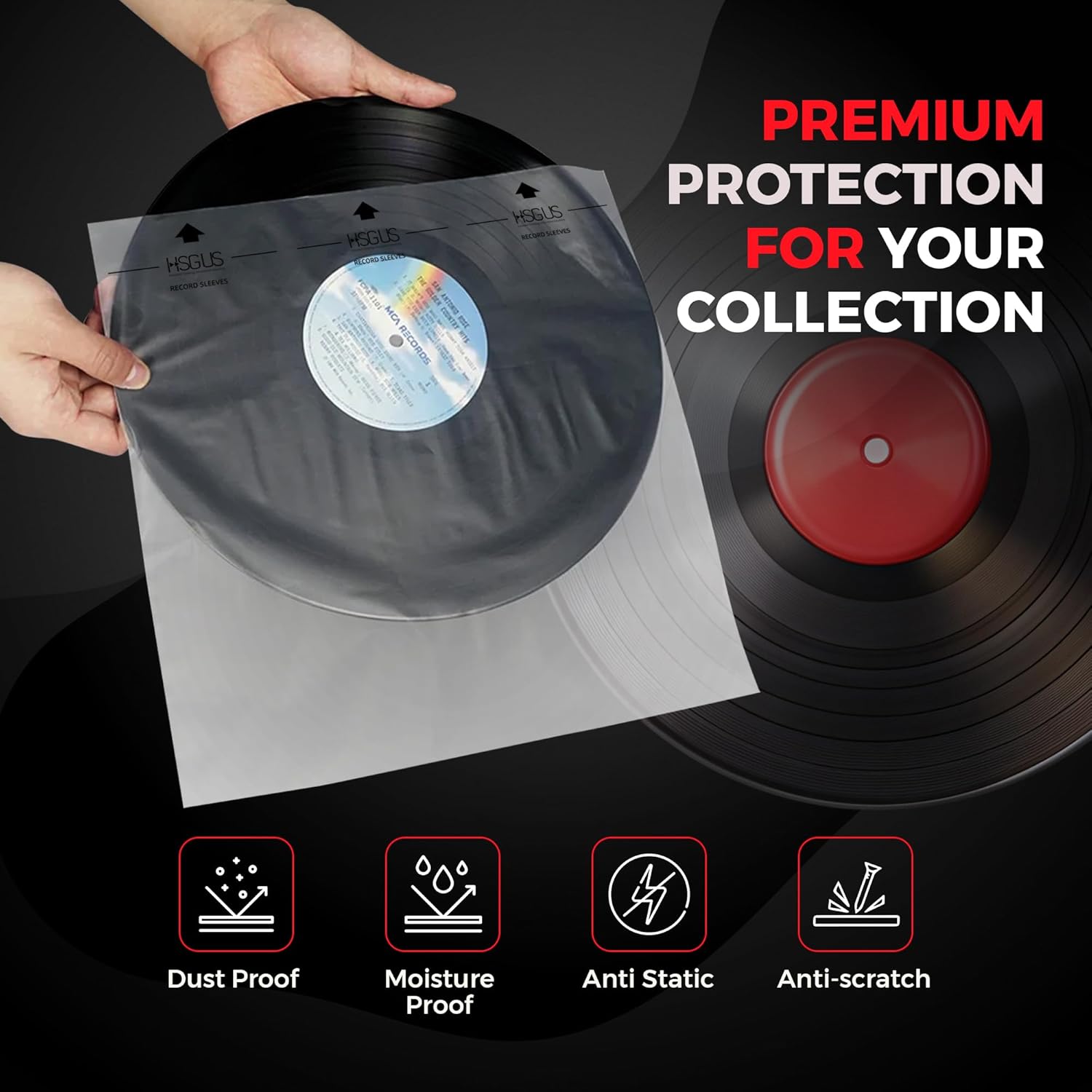 Detalle 2 de HSGUS 150 Vinyl Record Sleeves Combo Pack (75 Inner + 75 Outer) - Clear Plastic Album Covers