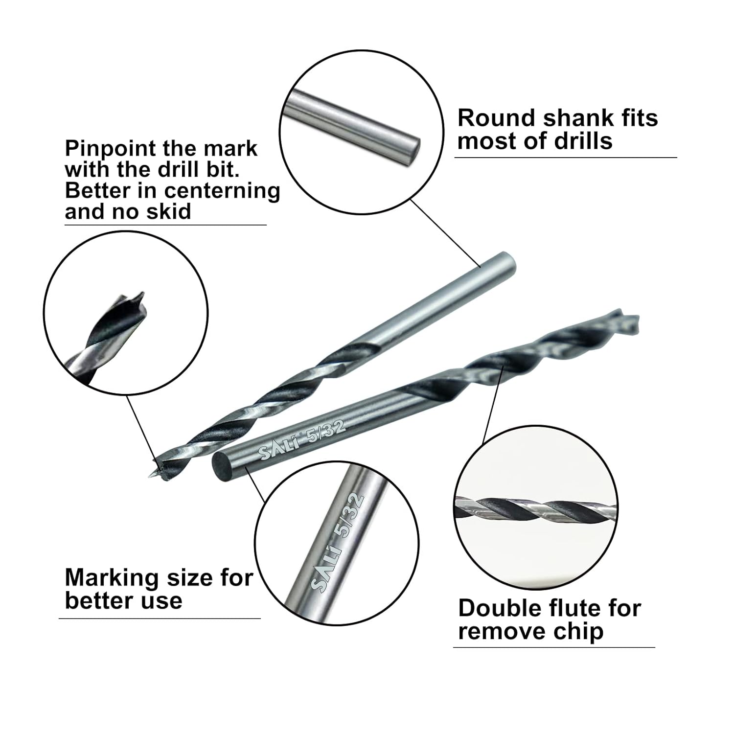 Detalle de SALI Holzbohrer-Set 4 mm, 20-tachiges Brad-Point-Set aus Karbonstahl