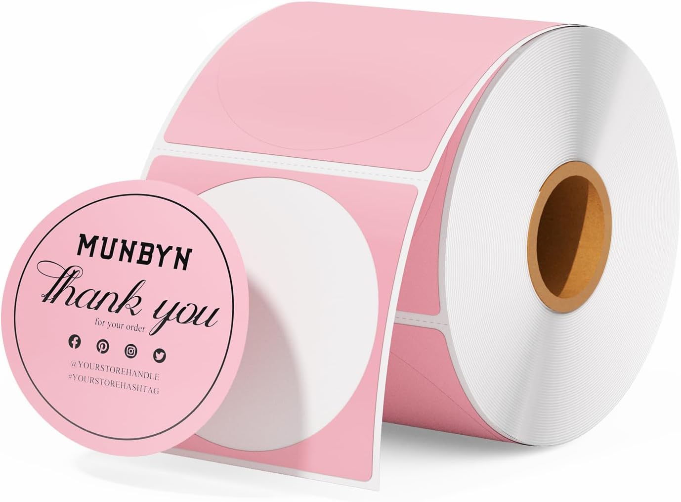 Detalle de MUNBYN runde Thermo-Versandetiketten 50 x 50 mm (750 Kreis) – selbstklebend, thermodirekt, rosa