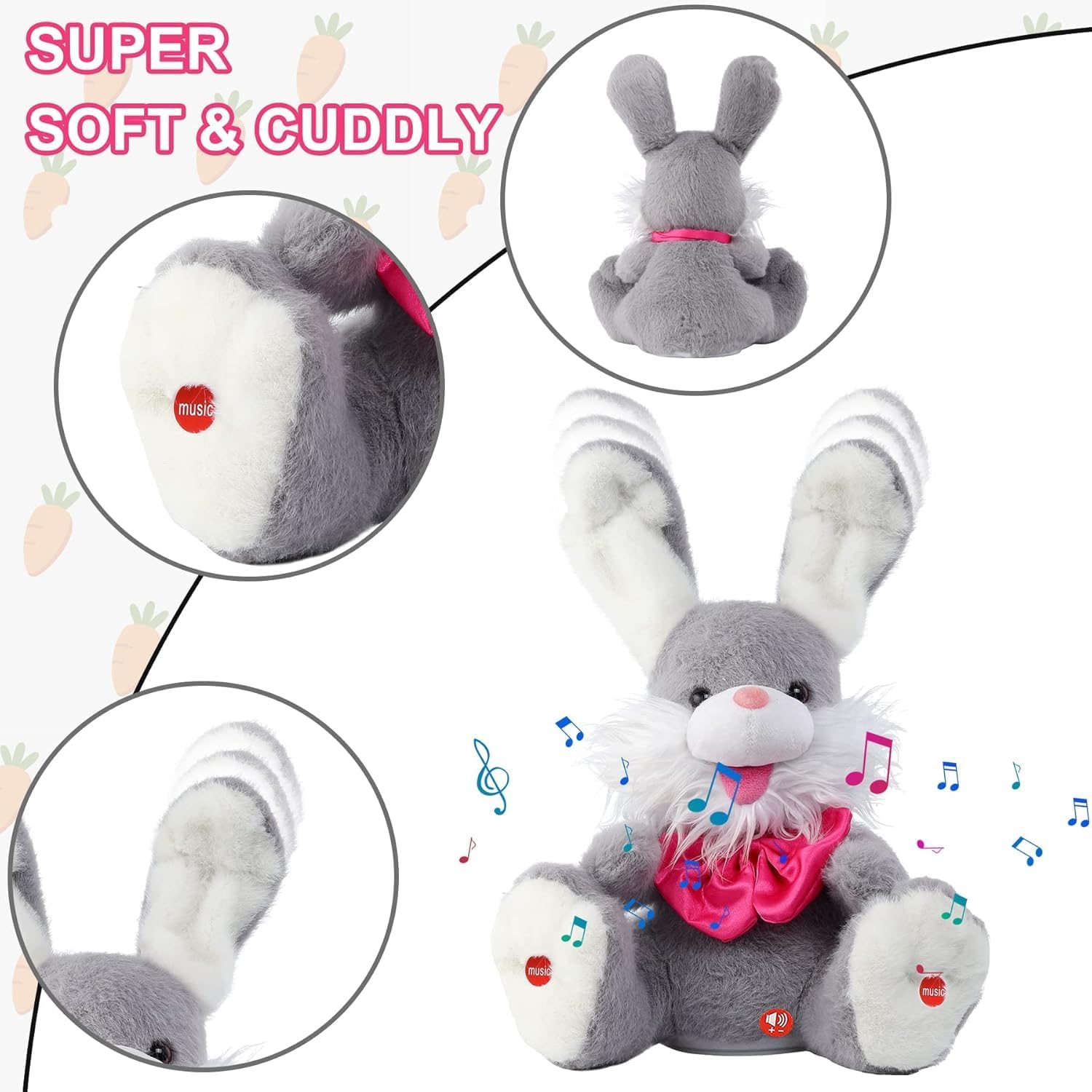 Detalle 2 de seOSTO Bunny Peek-A-Boo Talking Toy: Repeat What You Say, Singing 15 English Songs