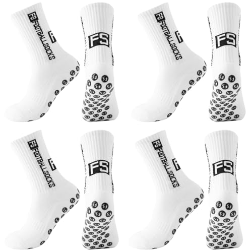 KEWUF calcetines antideslizantes de fútbol, 4 pares, talla 39-46, blancos