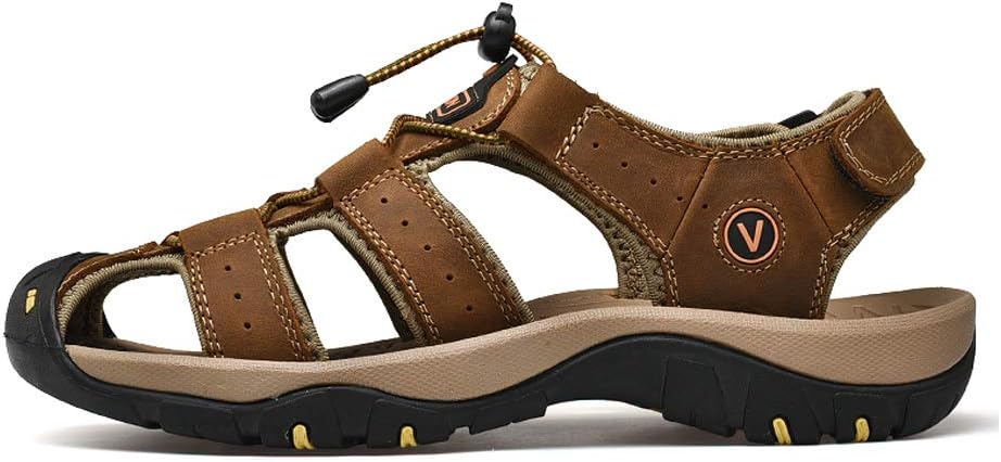 Detalle de ZYLDK Sports Outdoor Sandals for Men – Closed-Toe Leather Trekking Sandals