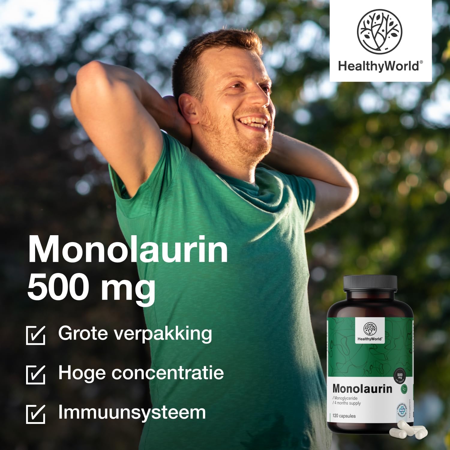 Thumbnail 4 de HealthyWorld Monolaurine – 120 plantaardige capsules, 500 mg per dagdosering