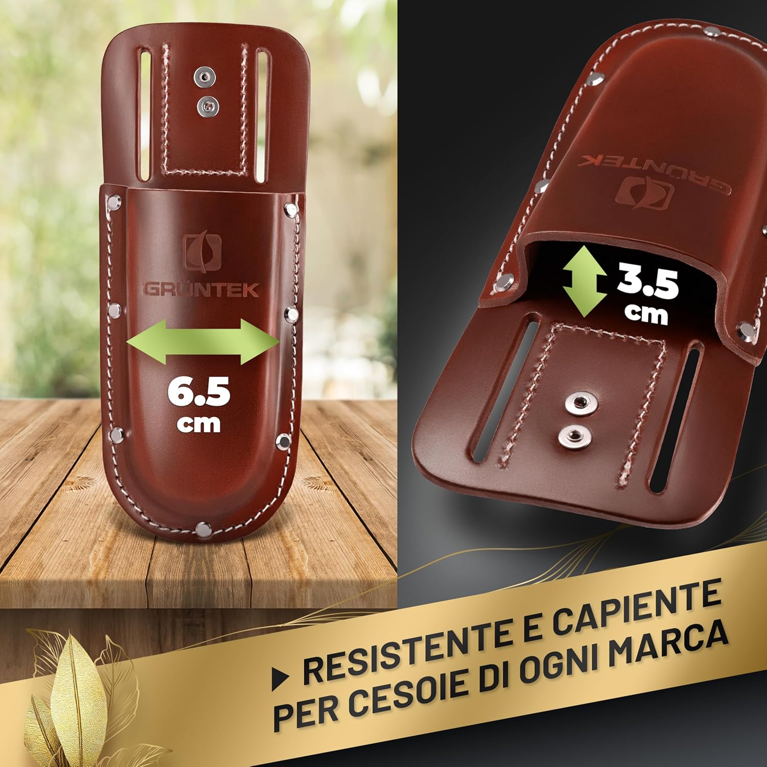 Thumbnail 3 de GRÜNTEK Fondina in cuoio per cesoie da giardino – Vera pelle marrone scuro