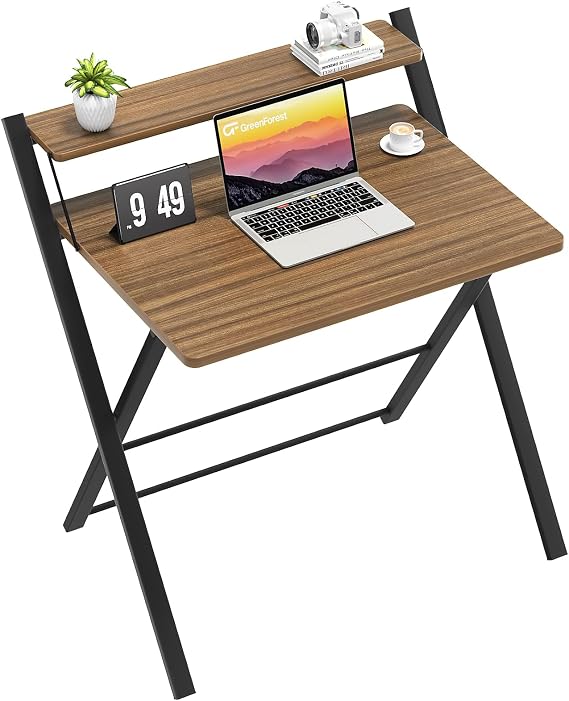 Detalle de GreenForest Escritorio Plegable con Estante - Café Expreso 🖥
