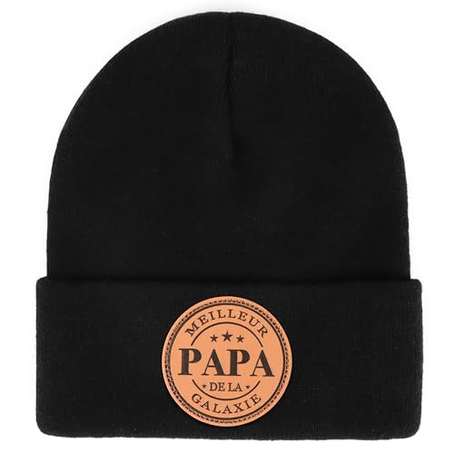 Thumbnail 6 de Merclix Bonnet Noir Tricoté avec étiquette cuir – cadeau idéal pour papa