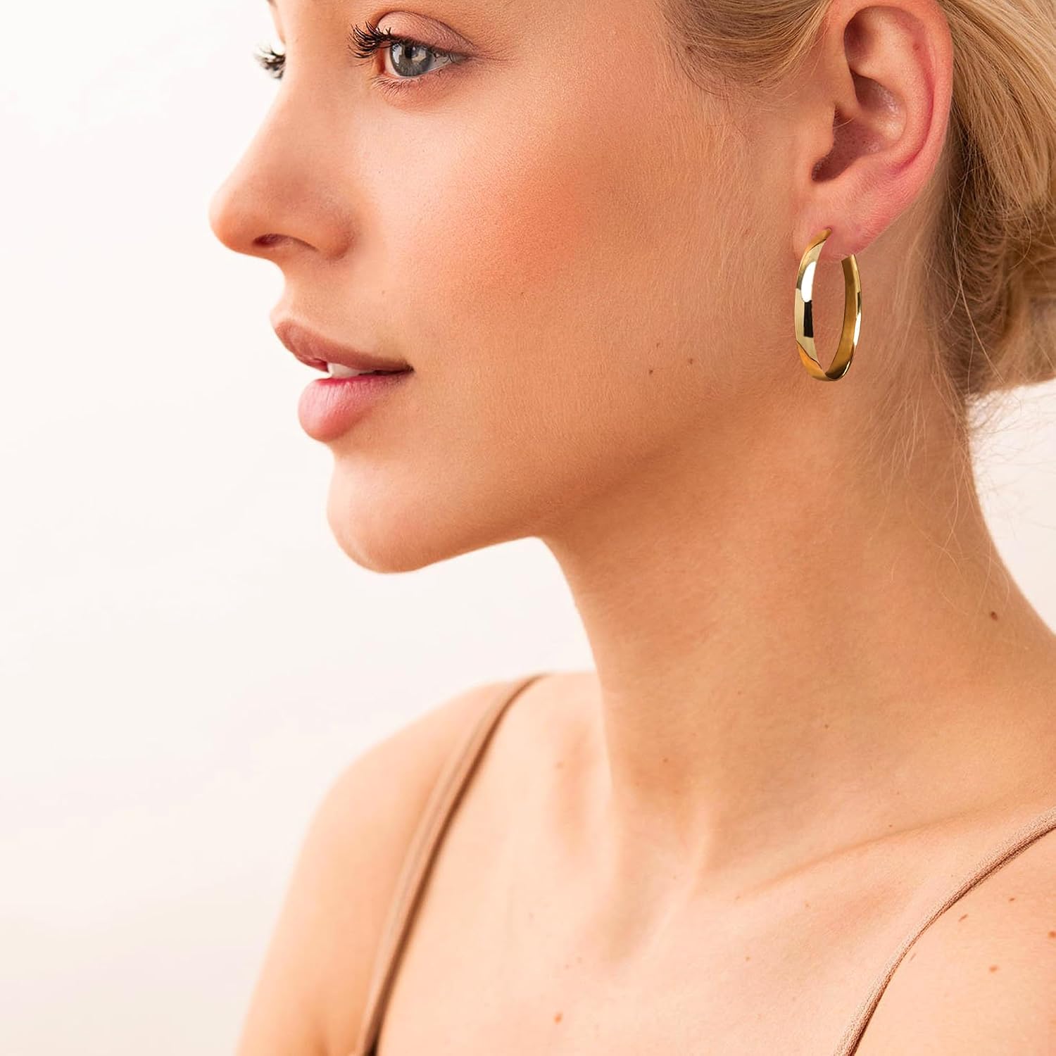 Detalle de EXGOX Creolen aus Silber 925 für Damen (5 mm) vergoldet, hypoallergen, Clip-Top – Größen 30–70 mm