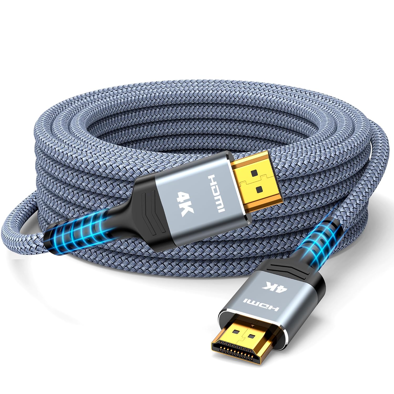Detalle de SNOWKIDS 4K HDMI Kabel 7,5 m – robustes Nylon-Geflecht, vergoldete Kontakte, Ethernet/ARC, 4K@60Hz