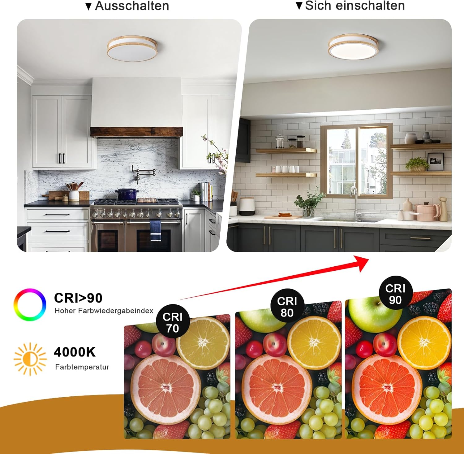 Thumbnail 5 de Vikaey LED-Deckenleuchte 30 cm rund aus Holz und Metall – 24 W, 4000 K neutralweiß