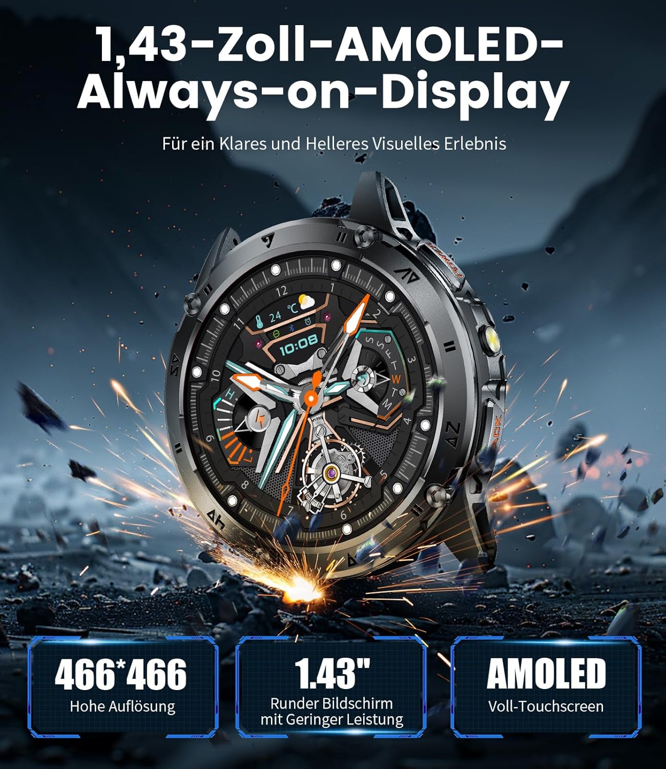 Thumbnail 1 de FITFLEX Smartwatch Uomo Militare: AMOLED 1,43'', IP68 e 120+ modalità sportive