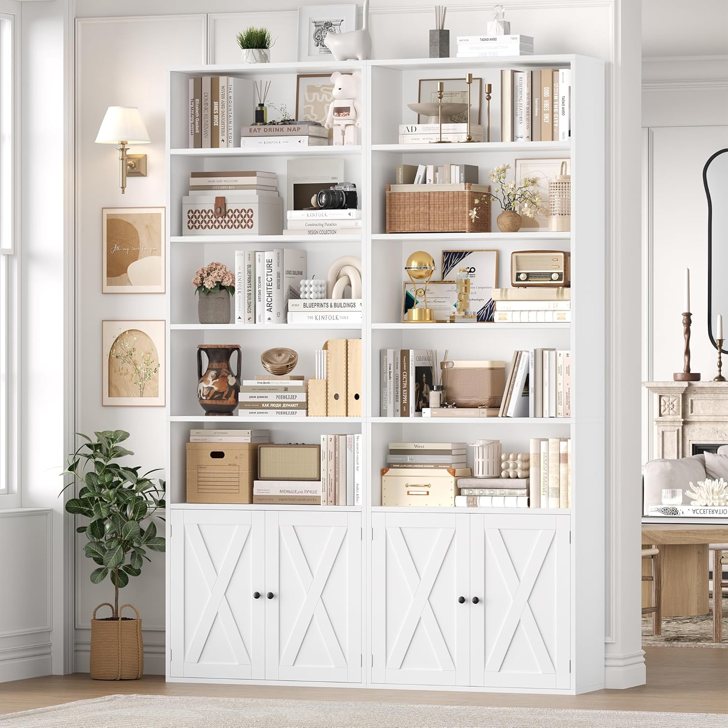 Thumbnail 1 de FirFurd Bibliothèque 209 cm blanche avec 2 portes et 8 étagères réglables