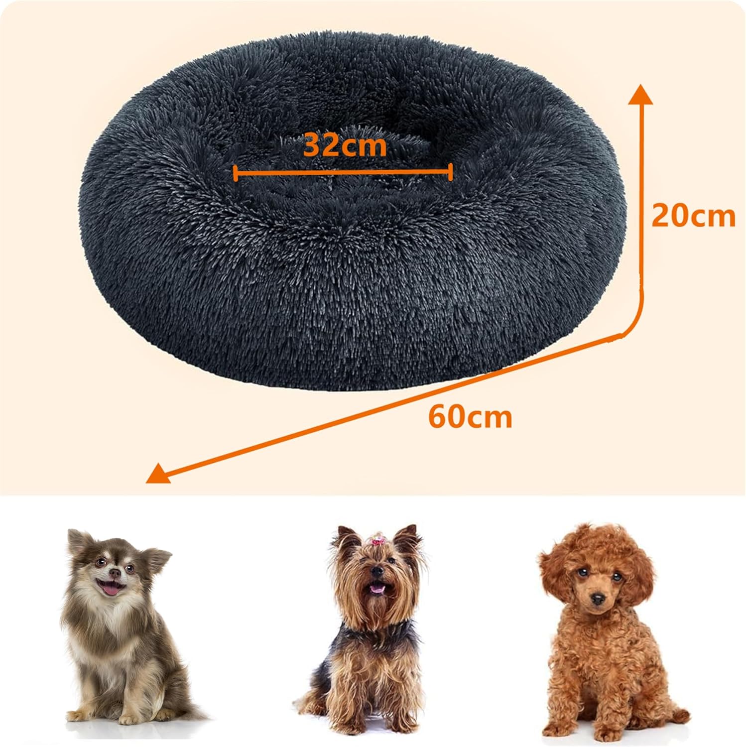 Detalle de HMTOPE Orthopädisches Hundebett rund 60 cm Ø – Dunkelgrau, waschbar