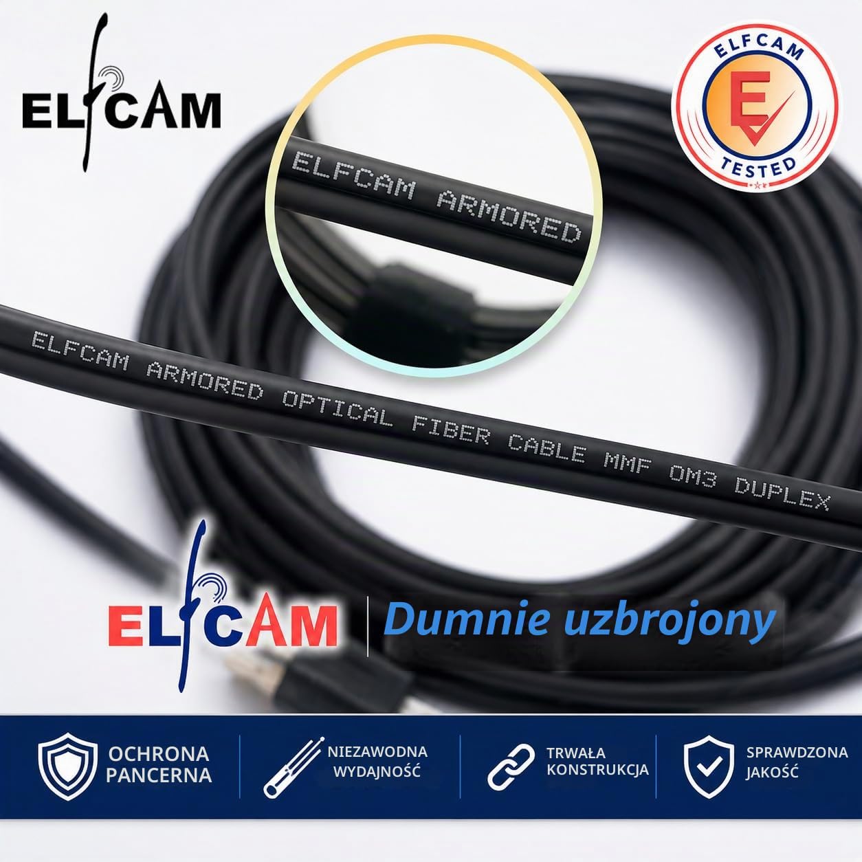 Detalle 2 de Elfcam® kabel światłowodowy LC/UPC–LC/UPC OM3 100 m, duplex, opancerzony LSZH