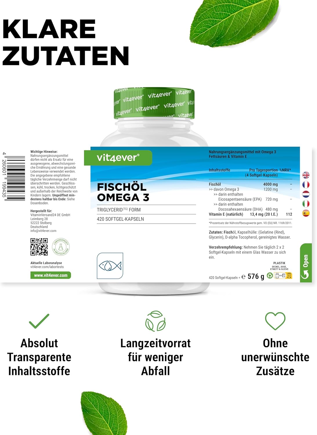 Thumbnail 4 de vit4ever Omega 3 Kapseln 420 Stück