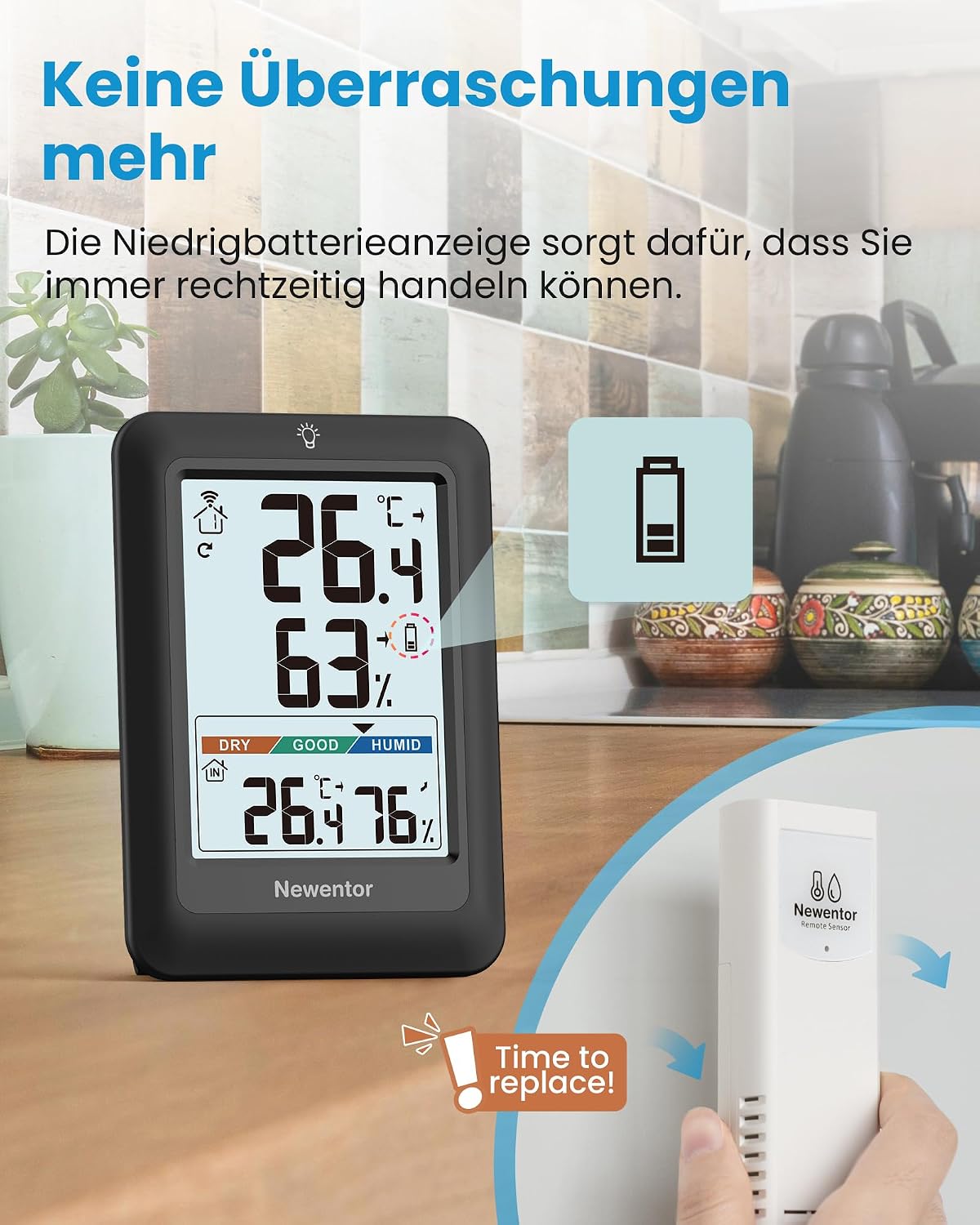 Thumbnail 3 de Newentor MAX MIN Thermometer innen außen – Funk-Wetterstation mit 1 Außensensor, VA-Display
