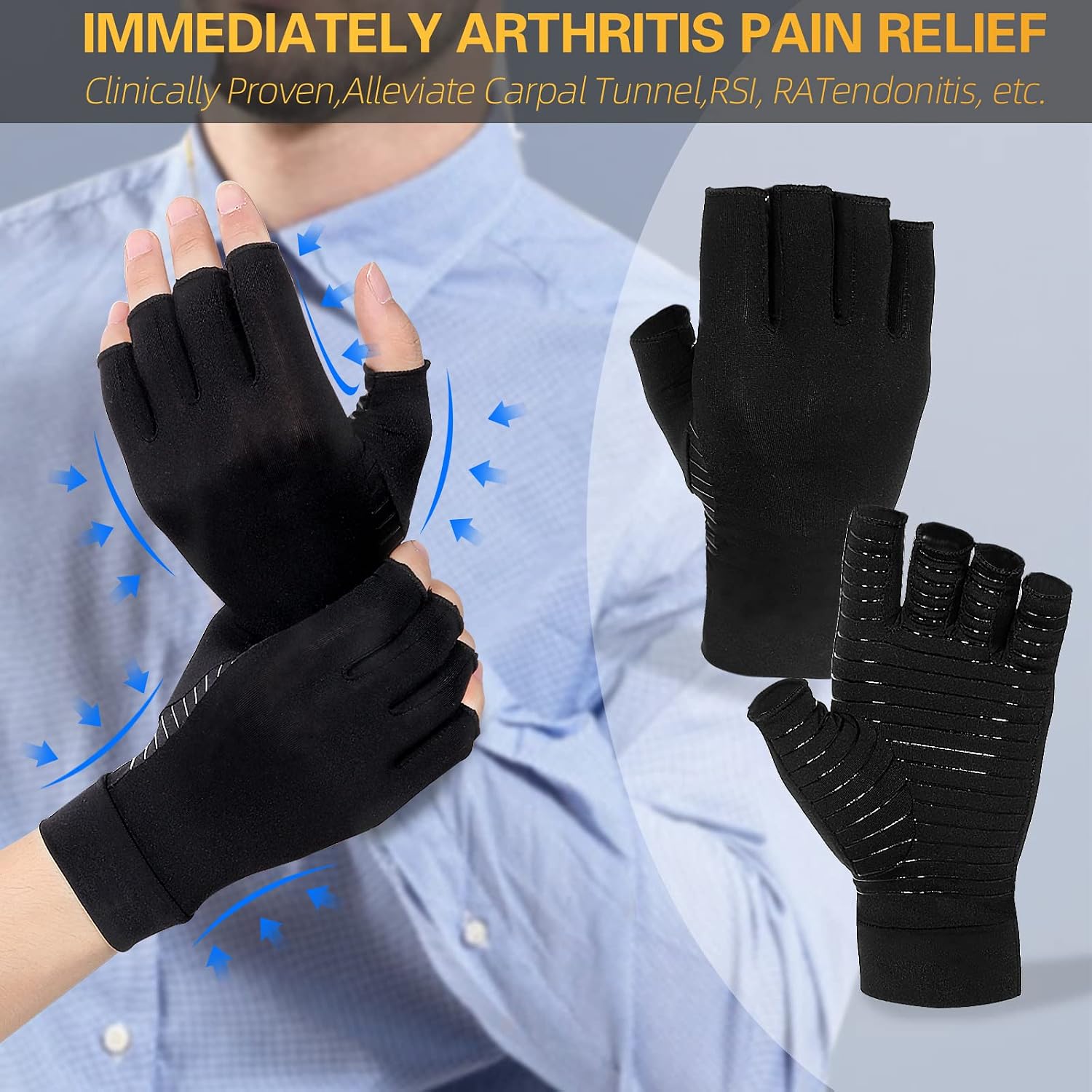 Detalle de Donfri Copper arthritis gloves fingerless