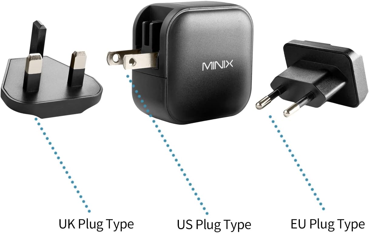 Detalle de MINIX 66W Turbo 3-Port GaN Wall Charger (NEO P1) – Compact, Smart 66W Power Hub