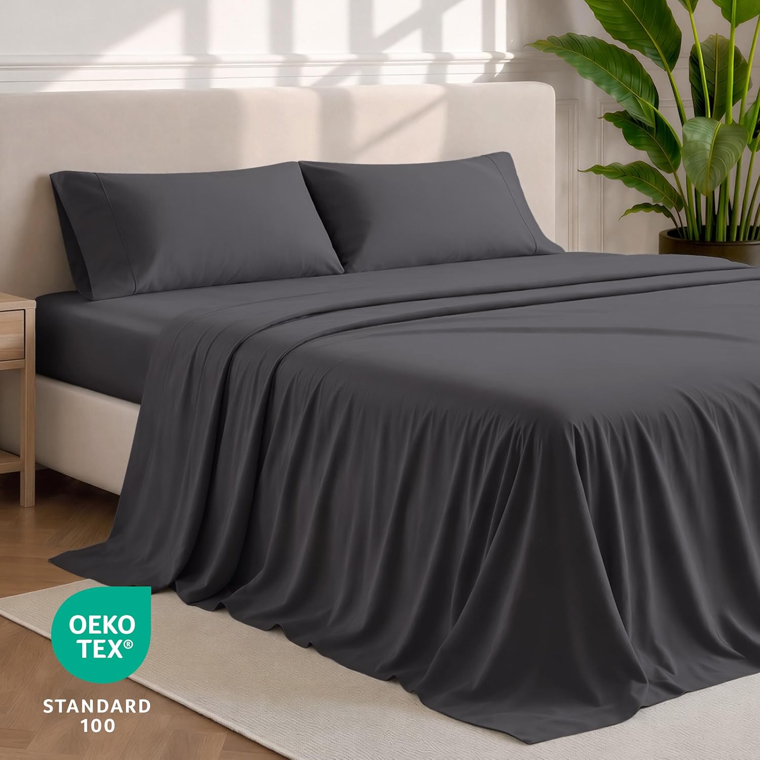 Thumbnail 3 de Bare Home King Sheet Set (1800) — Ultra-Soft Microfiber, Double Brushed, Deep Pockets, 4-Piece Set (Forged Iron Grey)