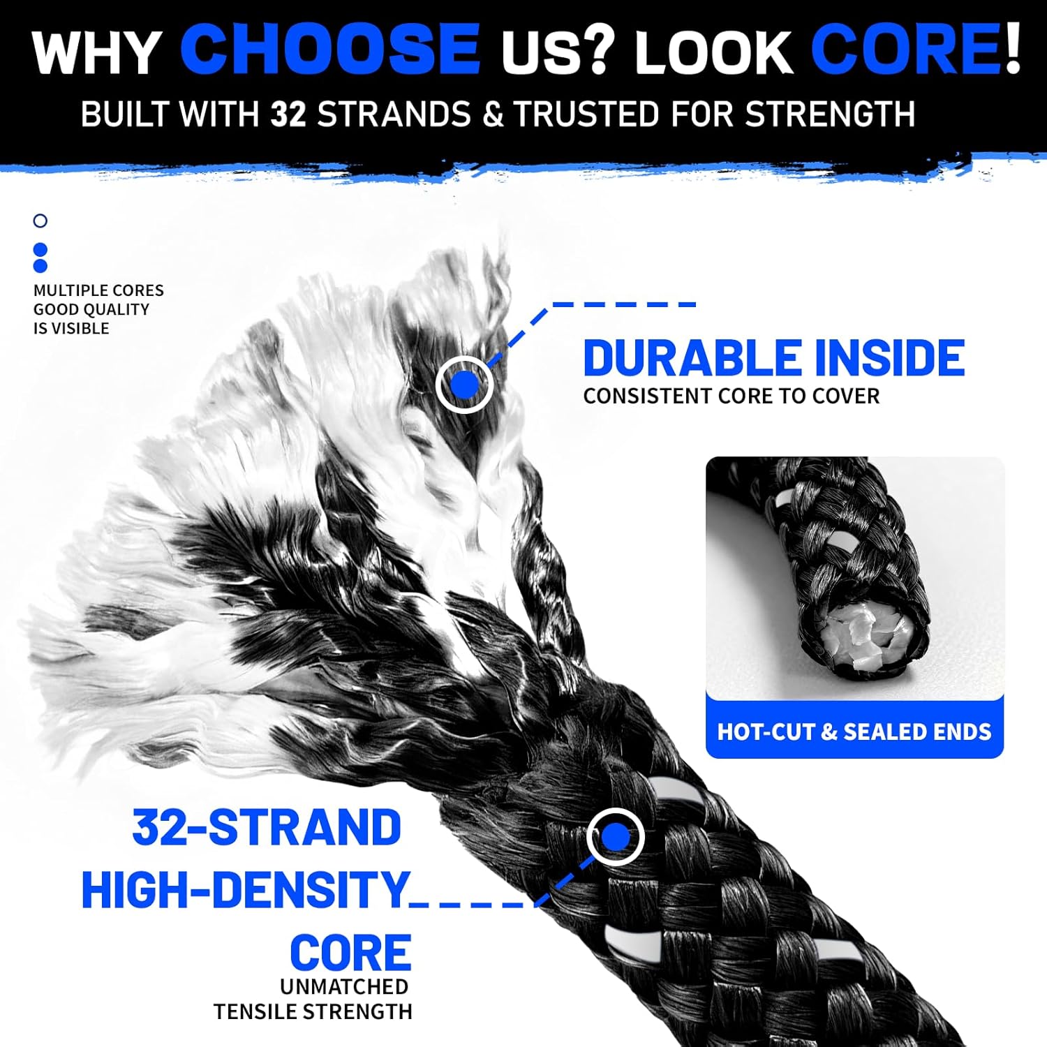 Thumbnail 1 de AXSIPEIX Kinetic Recovery Rope Kit (Reflective) — 1.25in x 30ft, 56,000 lb Break Strength with 2 Soft Shackles