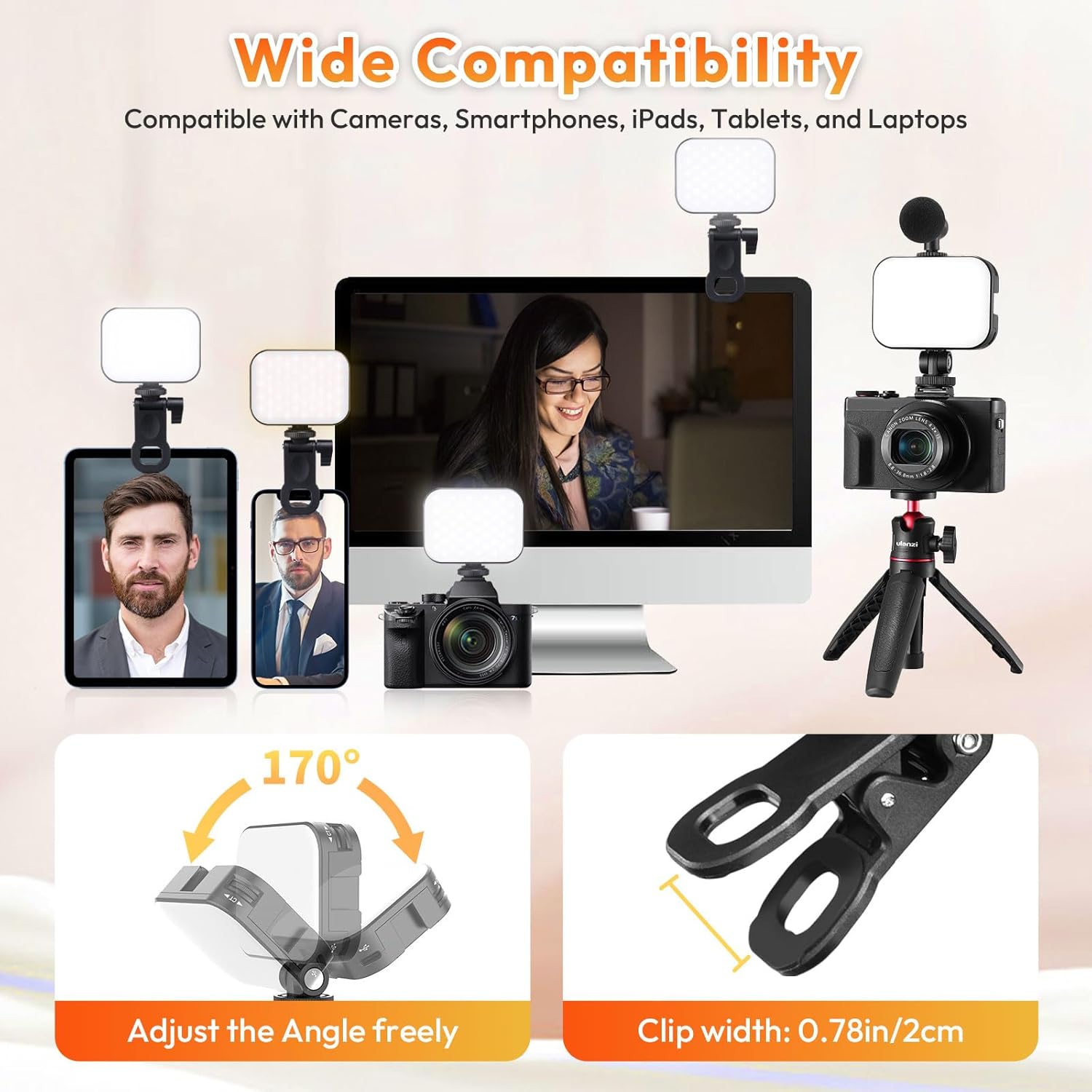 Thumbnail 2 de ULANZI VL100X Bi-Colour Selfie Light with 95+ CRI LEDs, 2500K–6500K and dimming
