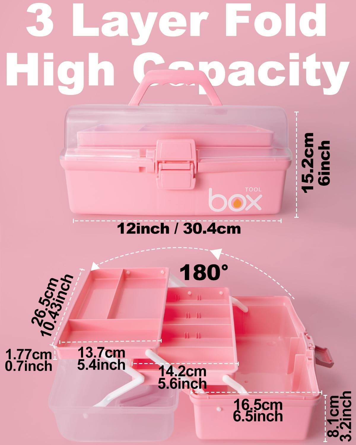 Detalle 2 de TERGOO 3 trays box 12-Inch Folding Craft Organizer, 3 Layers, Pink