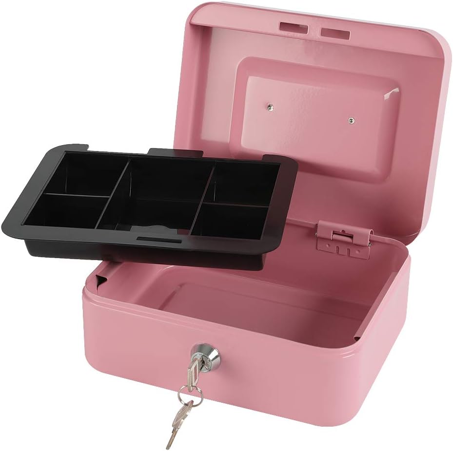 Detalle de xydled XYD-QX-KL-M-8009 Medium Pink Steel Cash Box with Key Lock