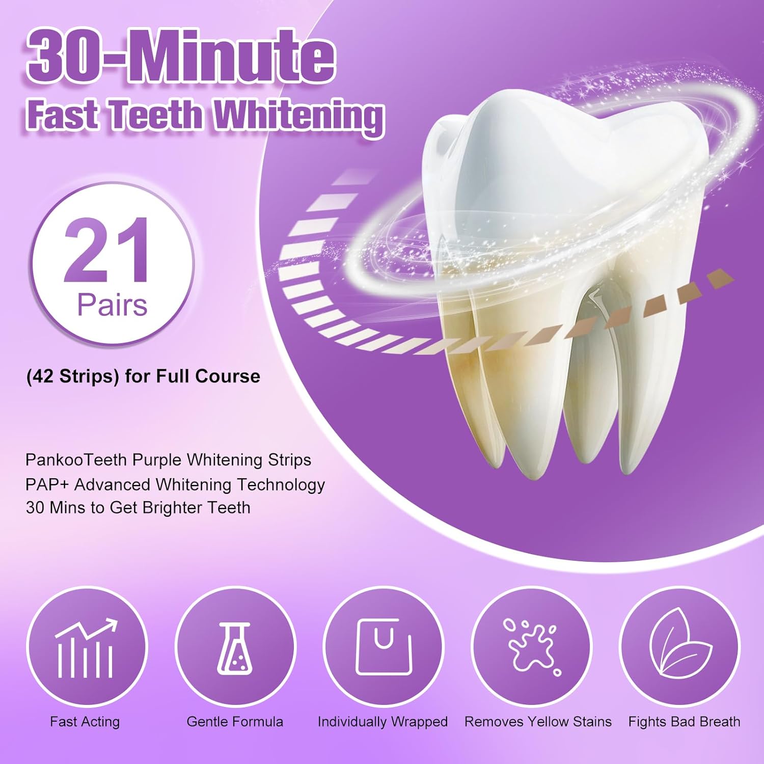 Detalle de PankooTeeth Purple Teeth Whitening Strips – 21 Treatments (42 Strips)