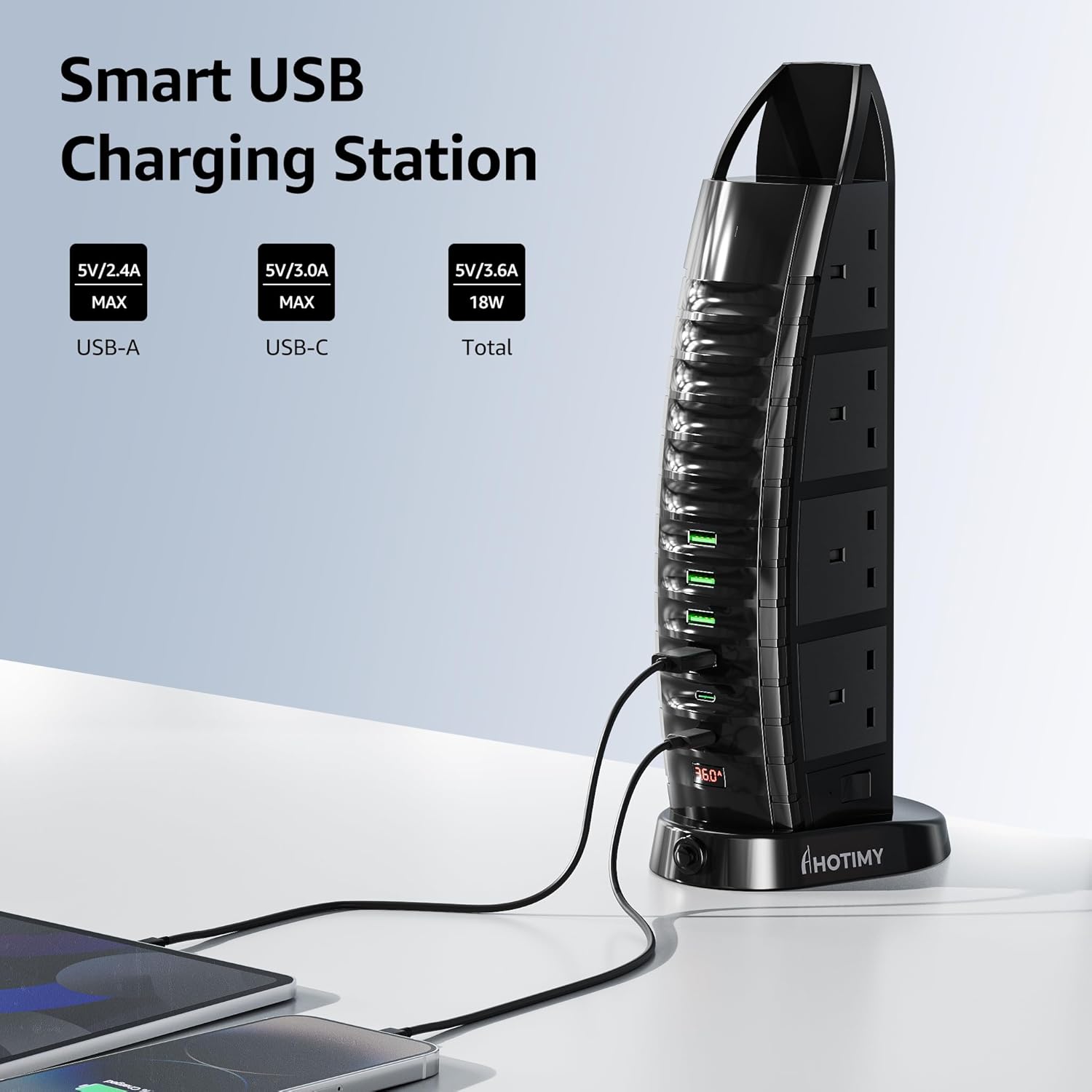 Detalle 2 de Hotimy Tower Extension Lead 4M with 8 Outlets and 6 USB ⚡