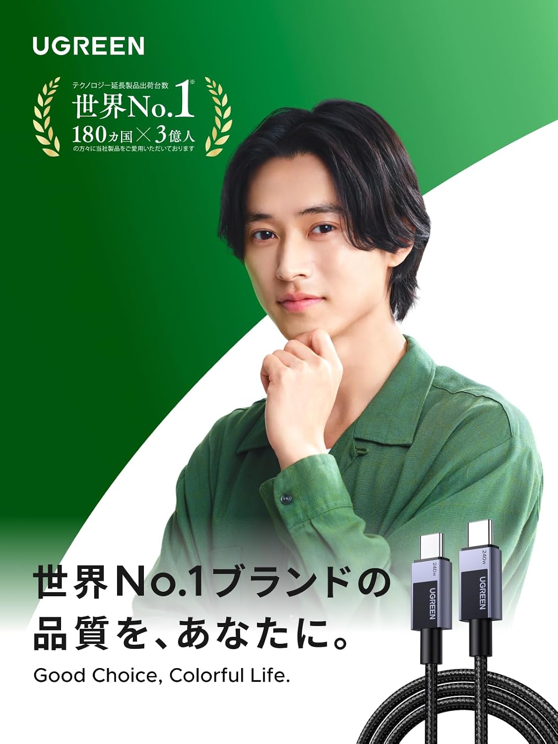 Detalle 2 de UGREEN 45066 USB-Cケーブル 240W PD3.1対応・0.5m・ナイロン編み